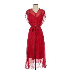 Amour Vert Silk Chiffon Floral Red Dress